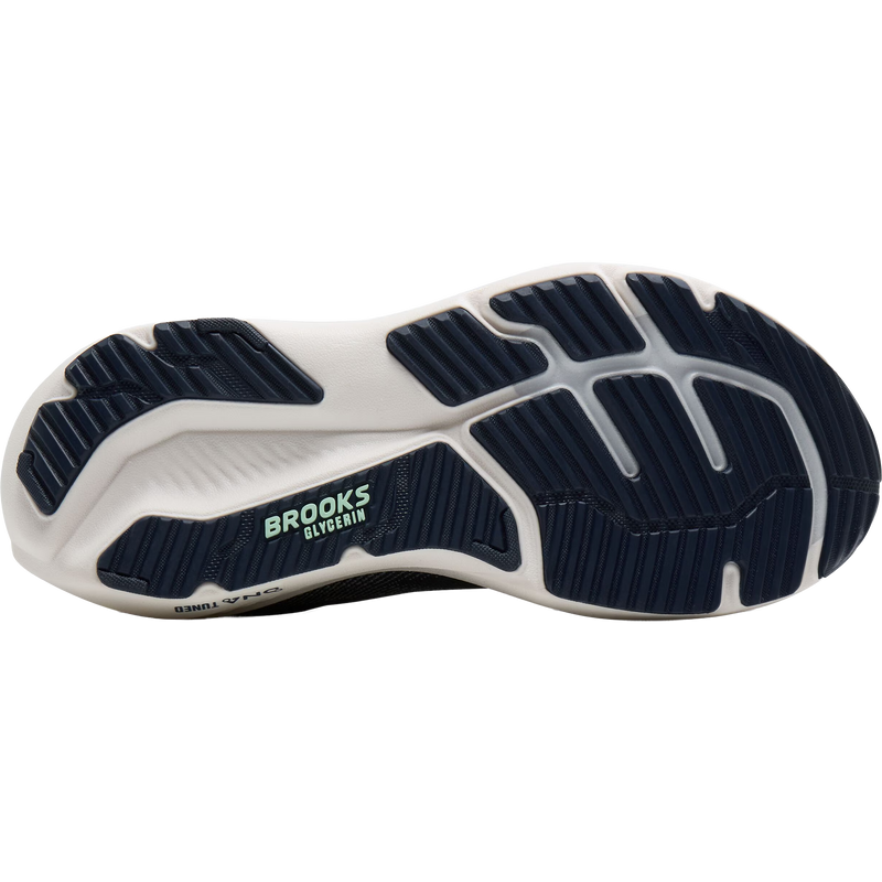 Women's Glycerin 23, Brooks Women's Glycerin 23 in 453-Spellbound/Yucca/Pink botttom of the right shoe