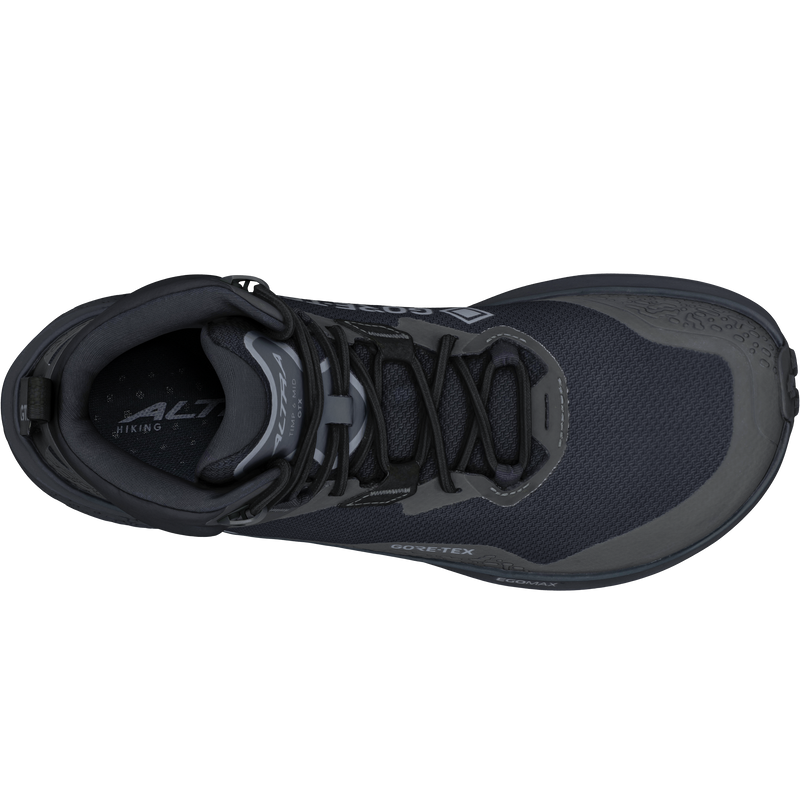 Men's Timp 6 Mid GTX, Altra Men's Timp 6 Mid GTX in 001-Black/Black top of right shoe