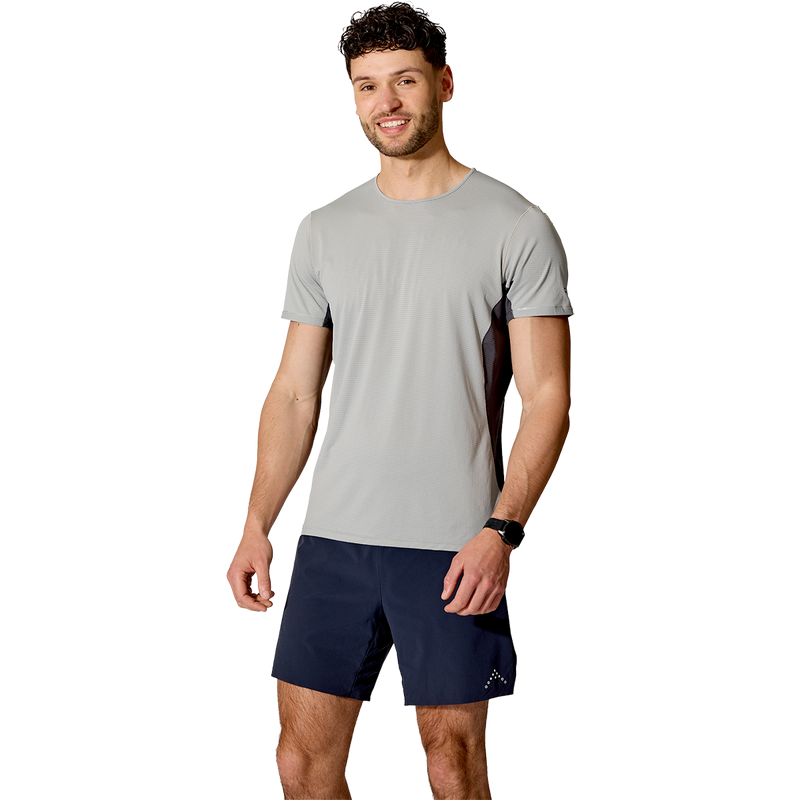 Men's Sonic Ultra Tee, Rab Men's Sonic Ultra Tee in Light Zinc Graphene close up view