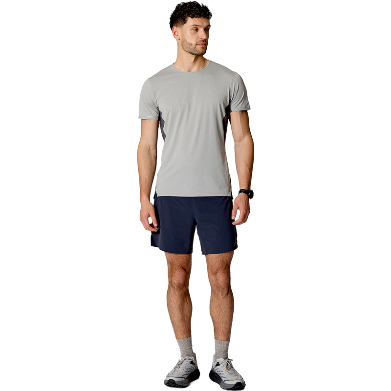 Men's Sonic Ultra Tee, Rab Men's Sonic Ultra Tee in Light Zinc Graphene full body view on model