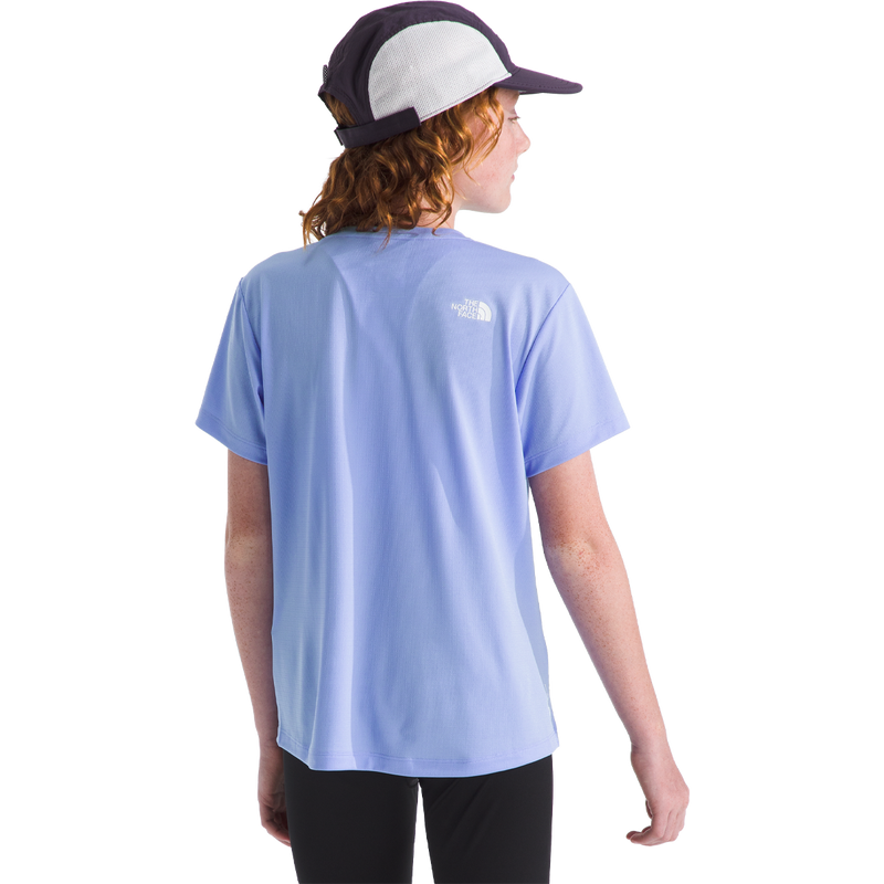 Youth Flex Short Sleeve Tee, The North Face Youth Flex Short Sleeve Tee in periwinkle glow back view on model