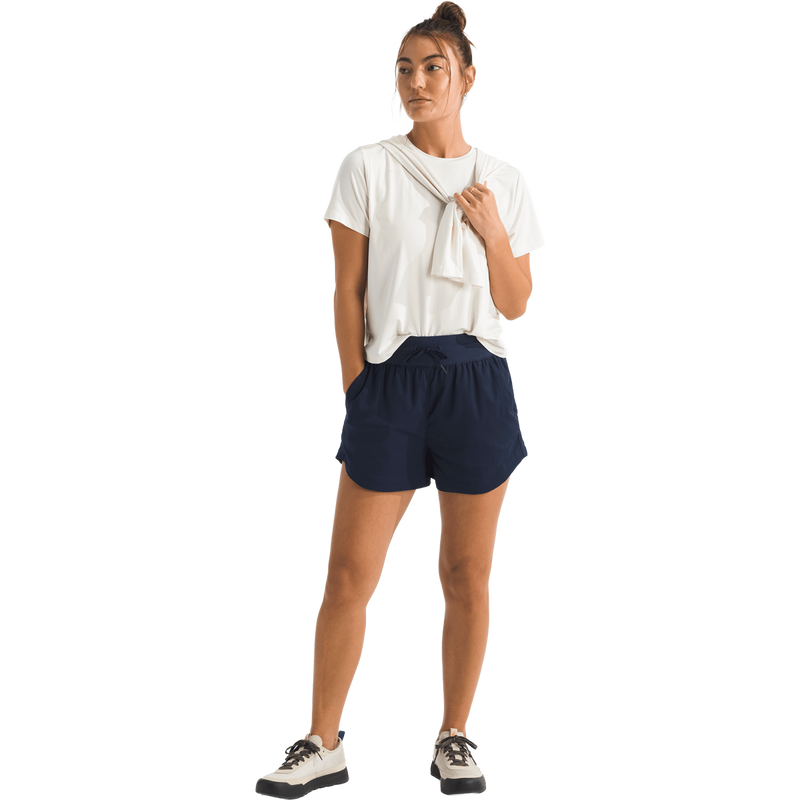 Women's Aphrodite Arise 3" Short, The North Face Women's Aphrodite Arise 3" Short in Summit Navy full body view on model