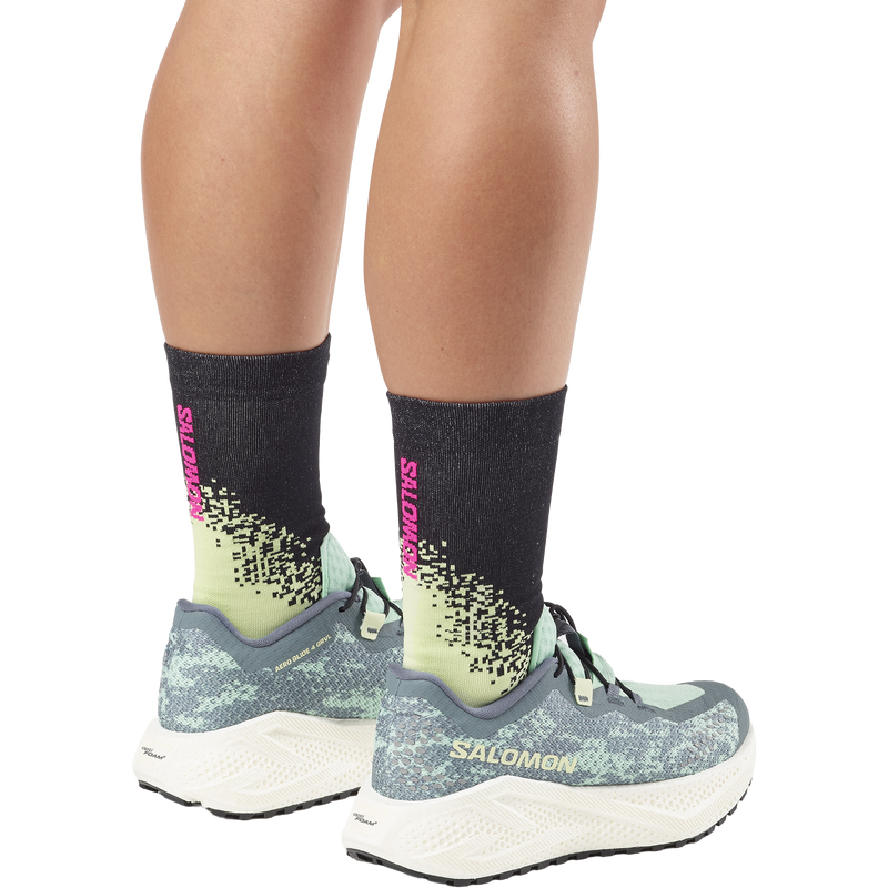 Women's Aero Glide 4 Grvl, Salomon Women's Aero Glide 4 Grvl in Stormy Weather/Lichen pair on model back right