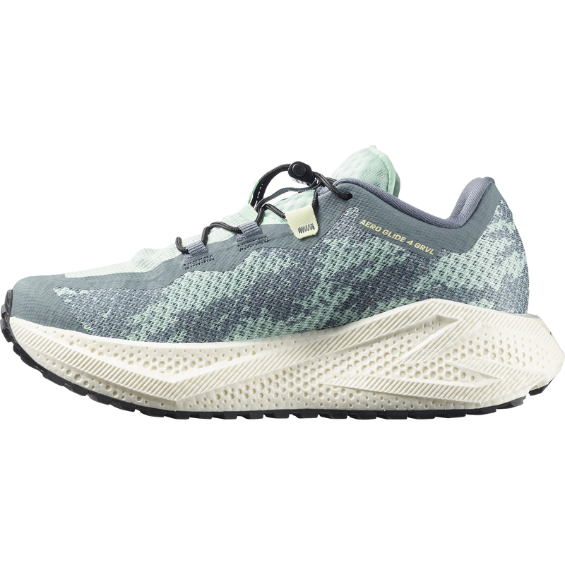 Women's Aero Glide 4 Grvl, Salomon Women's Aero Glide 4 Grvl in Stormy Weather/Lichen inside profile of right shoe