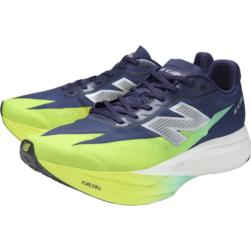 Men's FuelCell SuperComp Elite v5, New Balance Men's FuelCell SC Elite v5 in 79H-Boysenberry/Afterglow pair left front