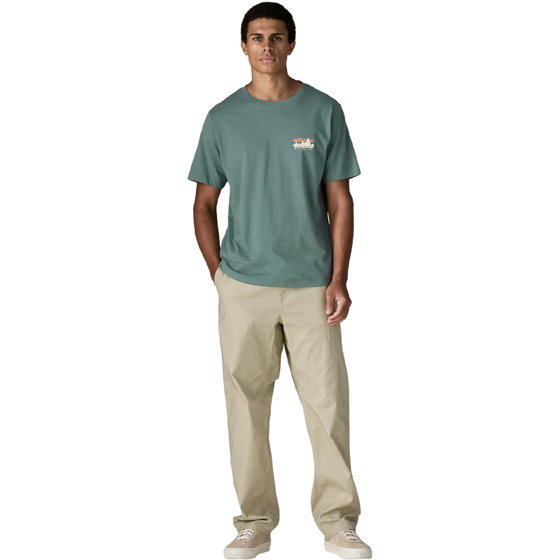 73 Skyline T-Shirt, Men's Patagonia 73 Skyline T-Shirt in Blue Sage full body view on model