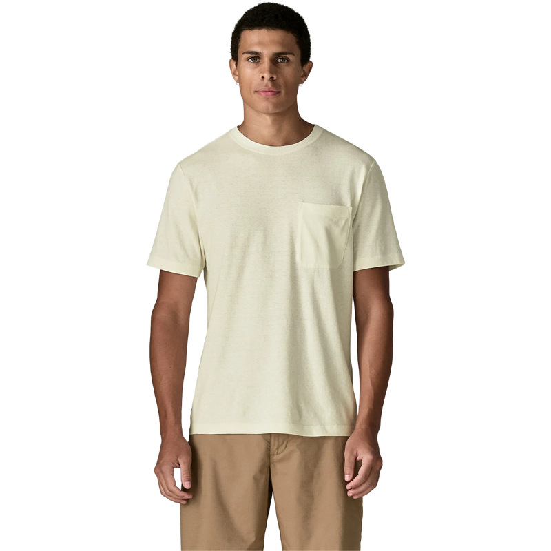 Men's Trail Harbor Pocket Tee, Men's Patagonia Trail Harbor Pocket Tee in Birch White front view on model