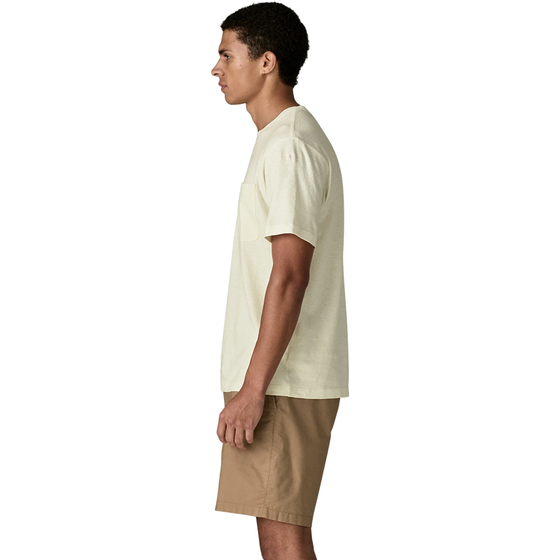 Men's Trail Harbor Pocket Tee, Men's Patagonia Trail Harbor Pocket Tee in Birch White side view on model