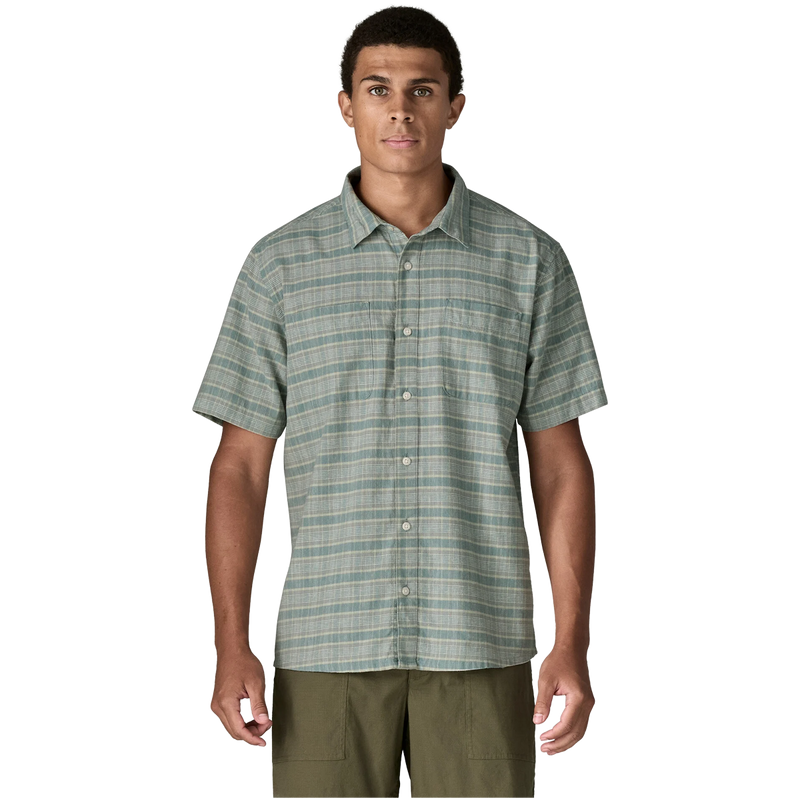 Men's Back Step Shirt, Patagonia Men's Back Step Shirt in Blue Sage front view on model