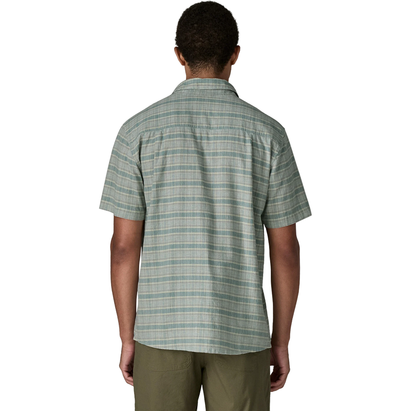 Men's Back Step Shirt, Patagonia Men's Back Step Shirt in Blue Sage back view on model