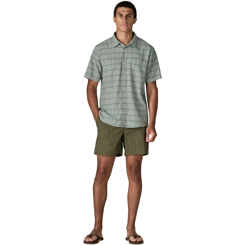 Men's Back Step Shirt, Patagonia Men's Back Step Shirt in Blue Sage full body view on model