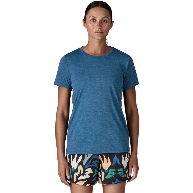 Women's Capilene Cool Daily Shirt, Patagonia Women's Capilene Cool Daily Shirt in AQBX-Aquatic Blue/Light Aquatic Blue X-Dye front