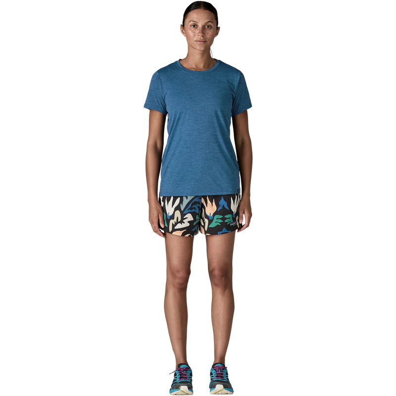 Women's Capilene Cool Daily Shirt, Patagonia Women's Capilene Cool Daily Shirt in AQBX-Aquatic Blue/Light Aquatic Blue X-Dye front full length