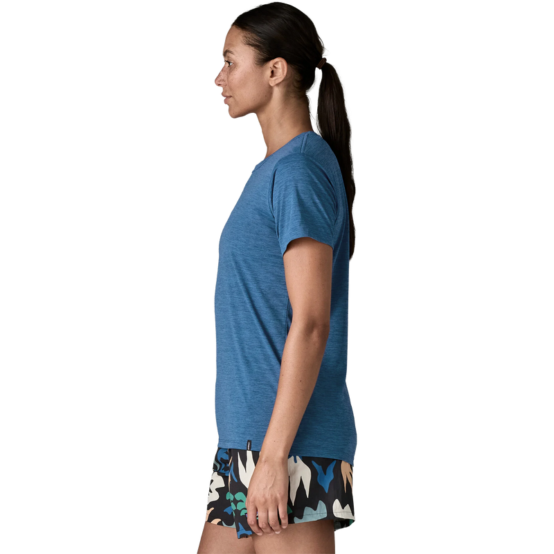 Women's Capilene Cool Daily Shirt, Patagonia Women's Capilene Cool Daily Shirt in AQBX-Aquatic Blue/Light Aquatic Blue X-Dye left