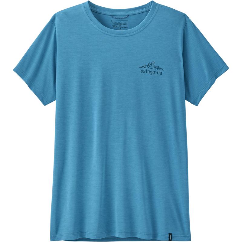 Women's Capilene Cool Daily Shirt Cloud Crag, Patagonia Women's Capilene Cool Ultra Shirt in Shore Blue front view