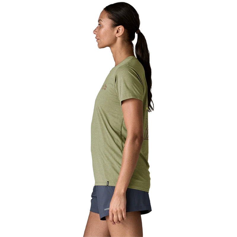 Women's Capilene Cool Daily Shirt Cloud Crag, Patagonia Women's Capilene Cool Ultra Shirt in Gum Tree Green side view