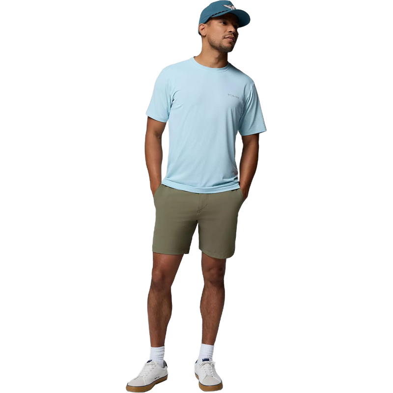 Men's Roc Tech Short 9", Columbia Men's Roc Tech Short 9" in Stone Green full body view on model 