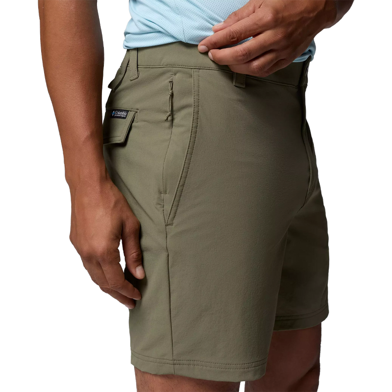 Men's Roc Tech Short 9", Columbia Men's Roc Tech Short 9" in Stone Green security pocket detail