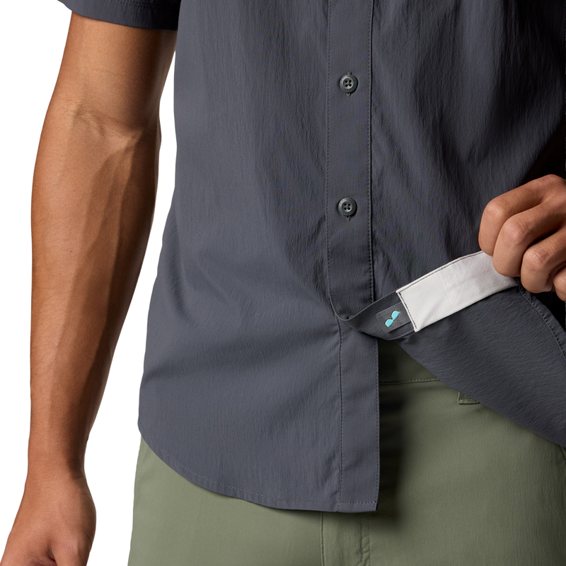 Men's Wild Cast Short Sleeve Shirt, Columbia  Wild Cast Short Sleeve Shirt in Shark hem and sunglass pocket detail