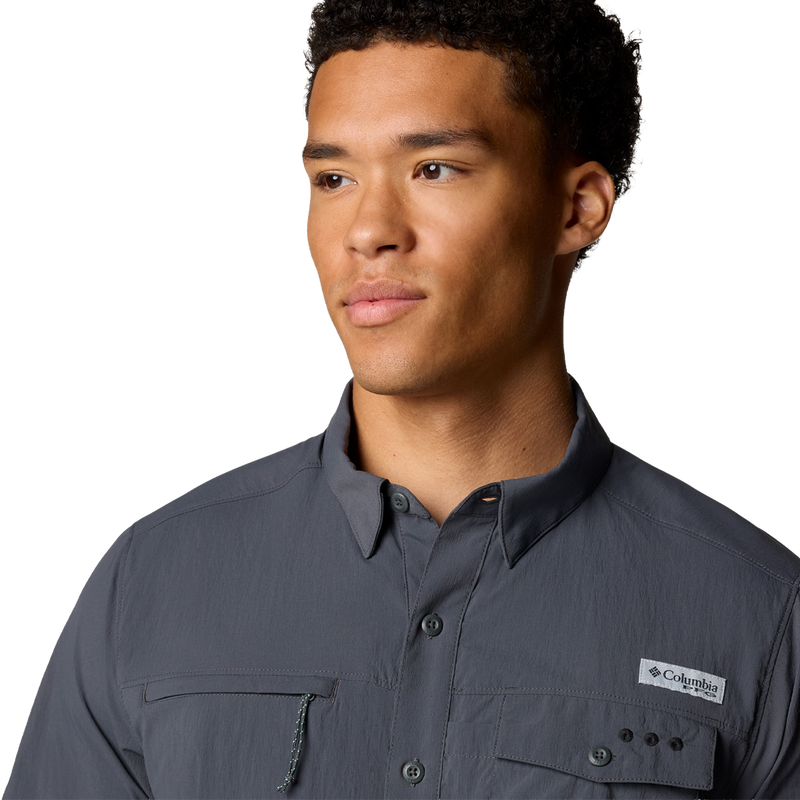 Men's Wild Cast Short Sleeve Shirt, Columbia  Wild Cast Short Sleeve Shirt in Shark collar and pocket detail