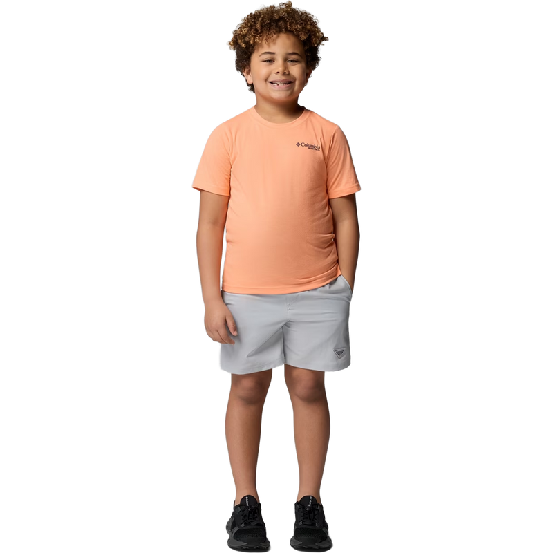Youth PFG Big Fisher Short Sleeve Tee, Youth PFG Big Fisher Short Sleeve Tee in Bright Nectar full body view on model