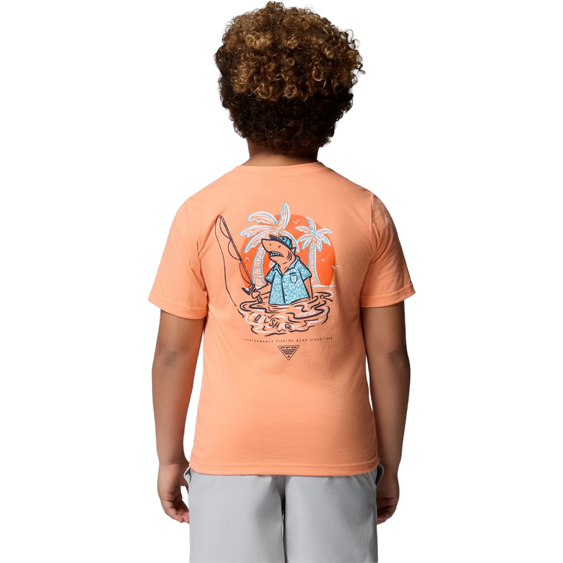 Youth PFG Big Fisher Short Sleeve Tee, Youth PFG Big Fisher Short Sleeve Tee in Bright Nectar back view on model