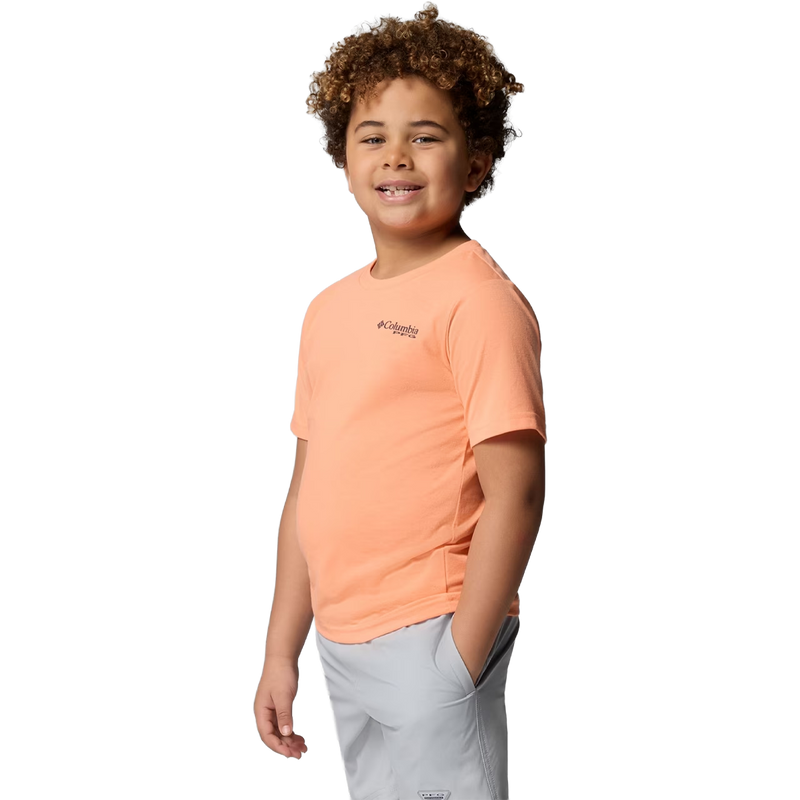 Youth PFG Big Fisher Short Sleeve Tee, Youth PFG Big Fisher Short Sleeve Tee in Bright Nectar side view on model
