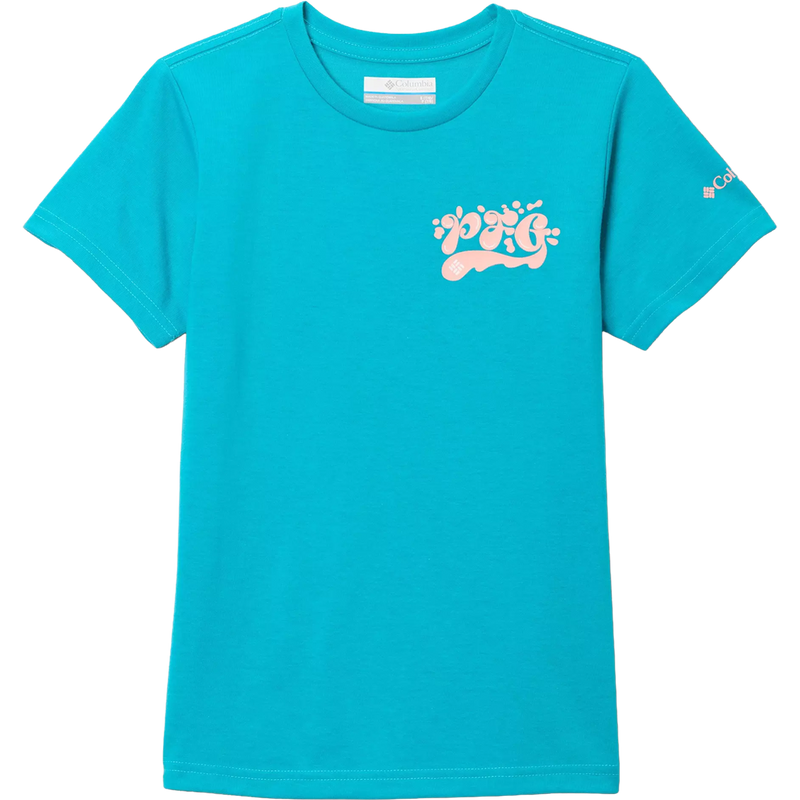 Youth PFG Palm Waves Short Sleeve Tee, Columbia Youth PFG Palm Waves Short Sleeve Tee in Ocean Teal Turtle Isle, front view