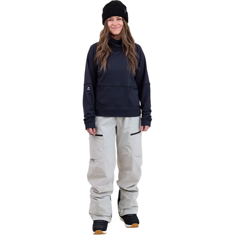 Women's Flagship Recycled Grid Fleece, Jones Snowboards Women's Flagship Recycled Grid Fleece in Stealth Black front full length