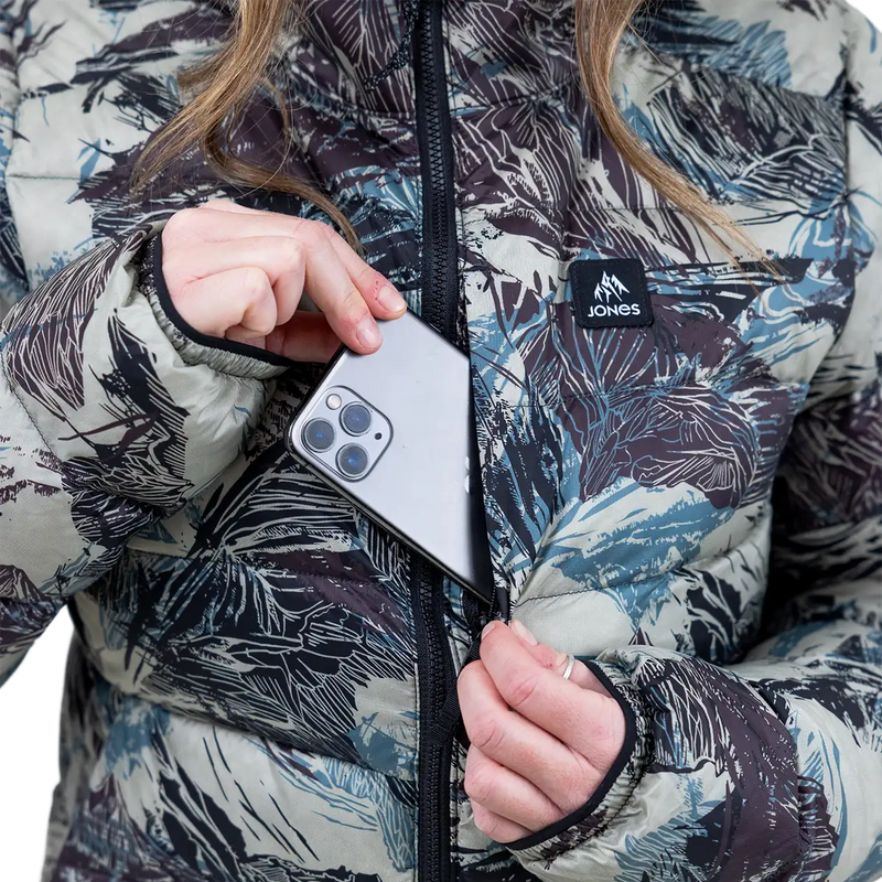 Women's Re-Up Recycled Down Hoodie, Jones Snowboards Women's Re-Up Recycled Down Hoodie alternate image front pocket