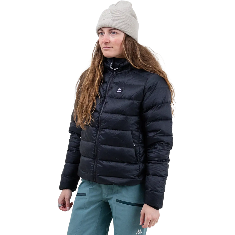 Women's Re-Up Recycled Down Hoodie, Jones Snowboards Women's Re-Up Recycled Down Hoodie in Stealth Black front