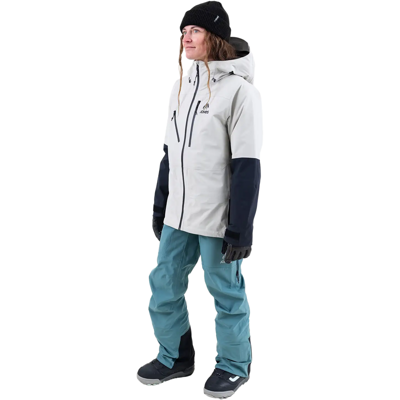Women's Shralpinist Stretch Recycled 3L Jacket, Jones Snowboards Women's Shralpinist Stretch Recycled 3L Jacket in Smoke Gray Stealth Black front left
