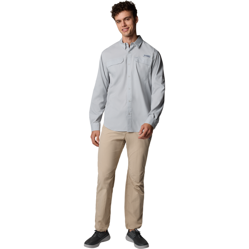 Men's Fly Range Zero Long Sleeve Shirt, Columbia Men's Fly Range Zero Long Sleeve Shirt in 019-Cool Grey front full length