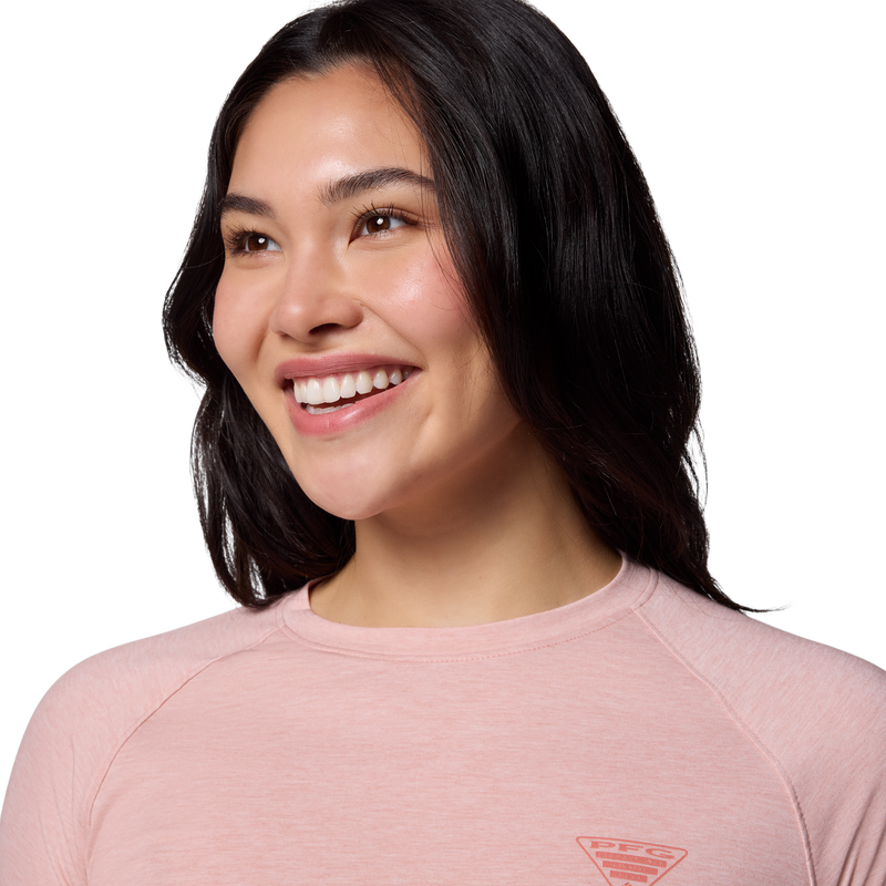 Women's PFG Uncharted Knit Long Sleeve, Columbia Women's PFG Uncharted Knit Long Sleeve in Faux Pink Heaher Collar