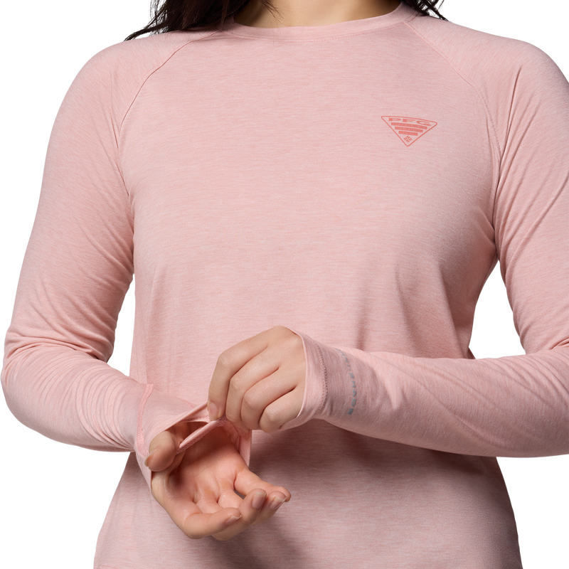 Women's PFG Uncharted Knit Long Sleeve, Columbia Women's PFG Uncharted Knit Long Sleeve in Faux Pink Heaher Sleeve