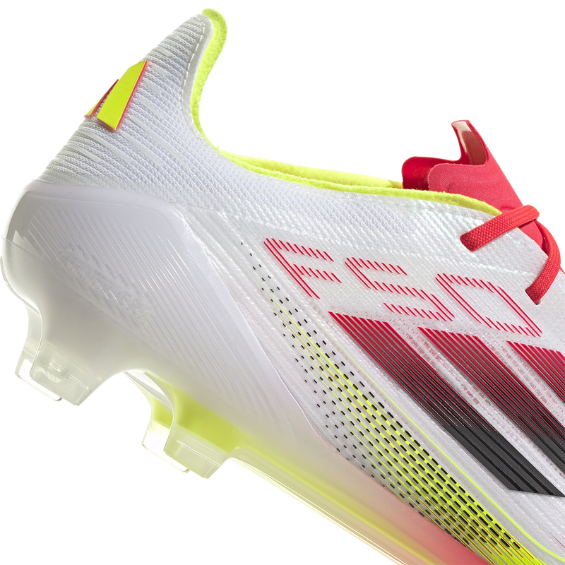 F50 Elite Firm Ground, Adidas F50 Elite Firm Ground in White/Core Black/Solar Yellow rear close up
