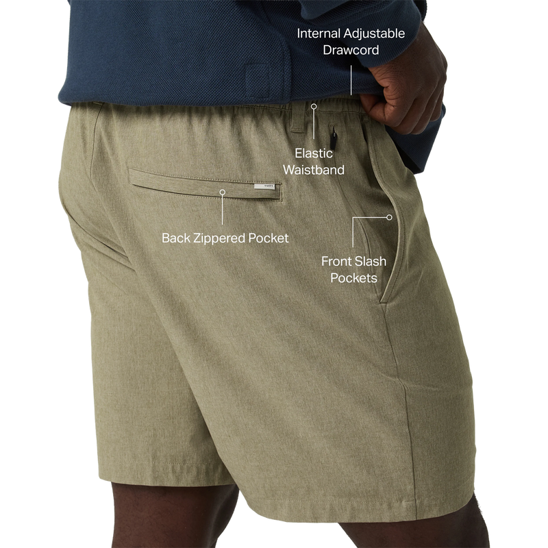 Men's Aim E-Waist Short Classic 7", Vuori Men's Aim Elastic Waist Short 7" infographic