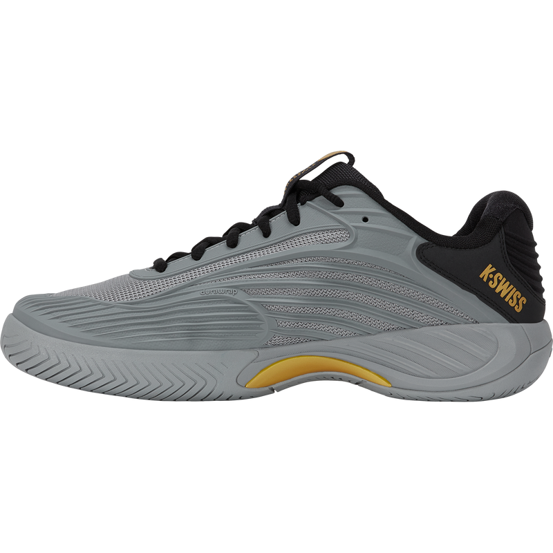 Men's Hypercourt Express 3, K-Swiss Men's Hypercourt Express 3 in 062-Gray/Moonless Night/Gold inside profile of right shoe