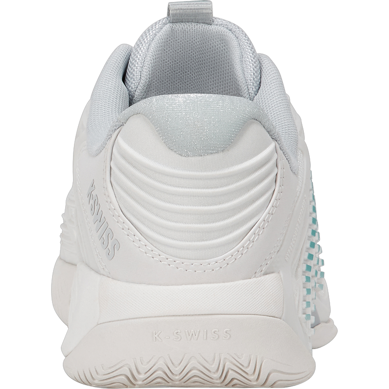 Women's Hypercourt Express 3 Wide, K-Swiss Women's Hypercourt Express 3 Wide in 110-Blanc de Blanc/Glacier Grey/Baltic back
