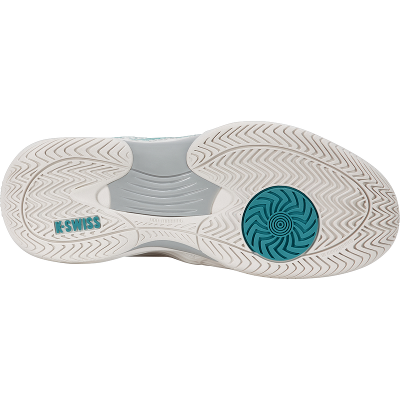 Women's Hypercourt Express 3 Wide, K-Swiss Women's Hypercourt Express 3 Wide in 110-Blanc de Blanc/Glacier Grey/Baltic bottom