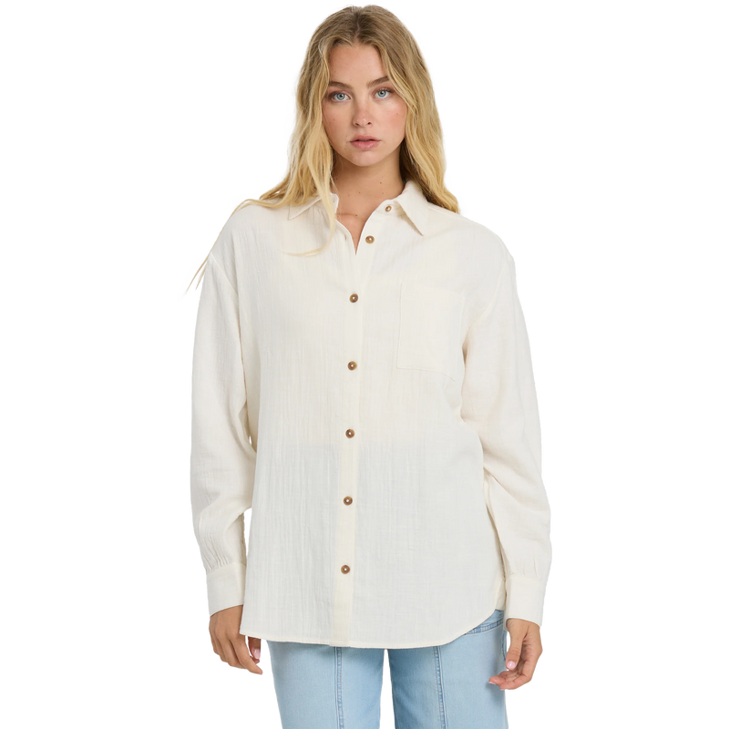 Women's Wanderer Solid Long Sleeve Woven Top, Featured Image
