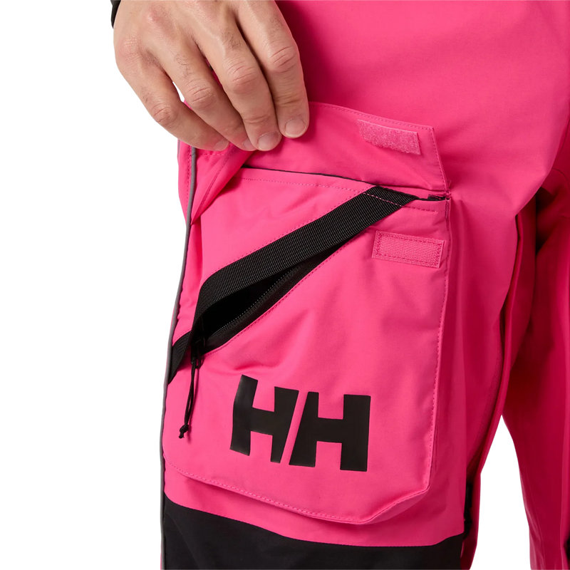 Helly Hansen Ullr D Shell Bib Pant in Hot Pink pocket and zipper detail