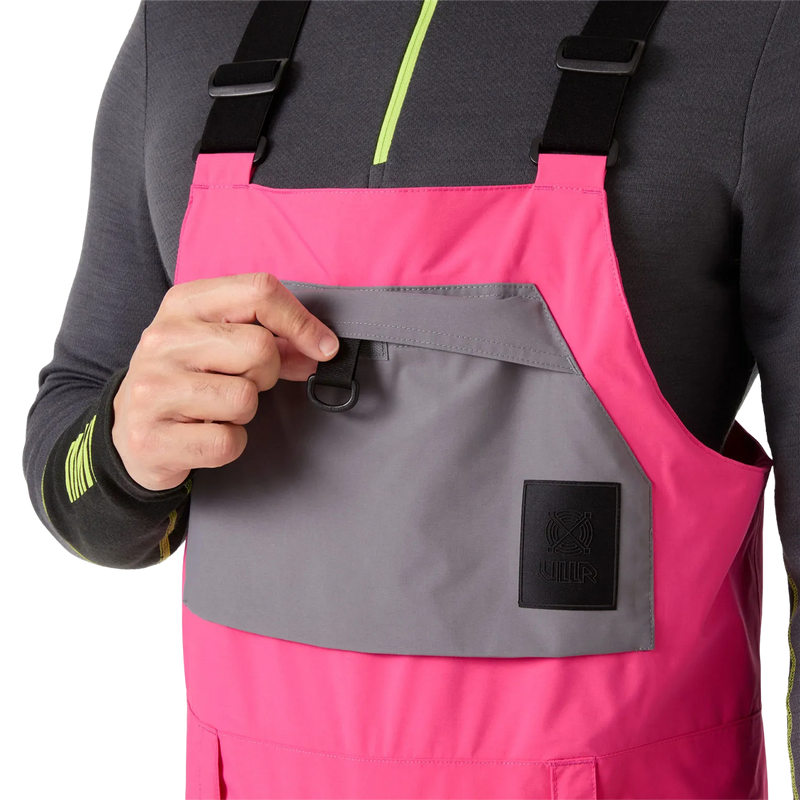 Helly Hansen Ullr D Shell Bib Pant in Hot Pink chest pocket detail