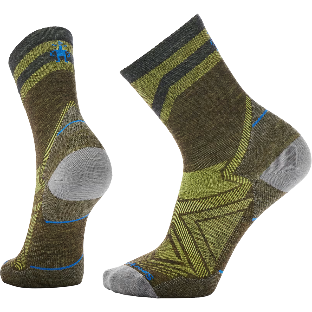 Smartwool Run Zero Cushion Mid Crew Pattern Sock in D11-Military Olive