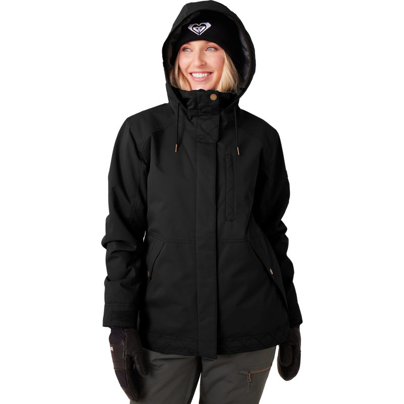 Women's Billie Jacket, Roxy Women's Billie Jacket in BLK Black front hood up