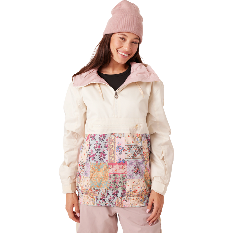 Women's Downtown Anorak Print, Roxy Women's Downtown Anorak Print in W1N Wahine front with collar down