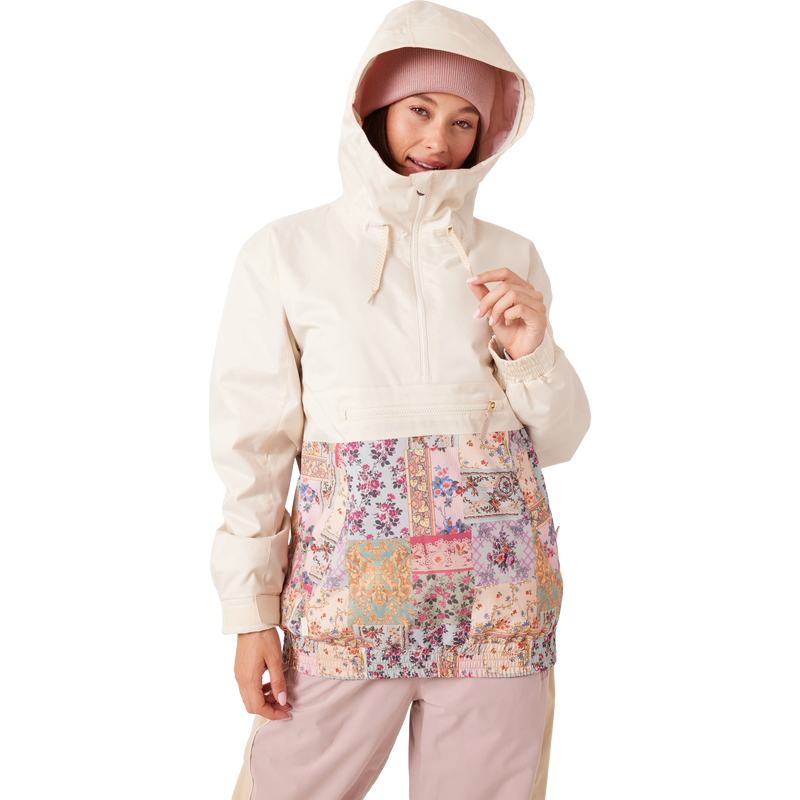 Women's Downtown Anorak Print, Roxy Women's Downtown Anorak Print in W1N Wahine front with hood