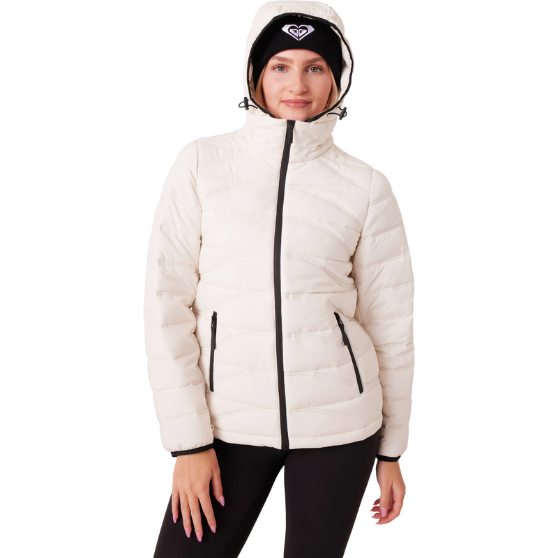 Women's Estelle Stretch Liner, Roxy Women's Estelle Stretch Liner in VAN Vanilla with hood up