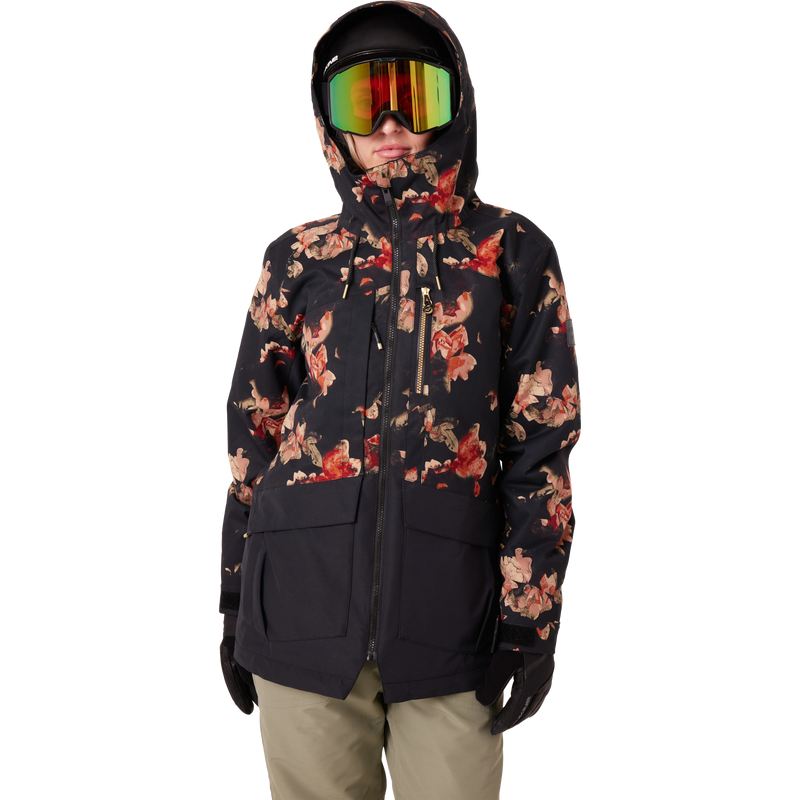 Women's Incline Parka Jacket, Roxy Women's Incline Parka Jacket in R1G Rose Garden with hood and goggles