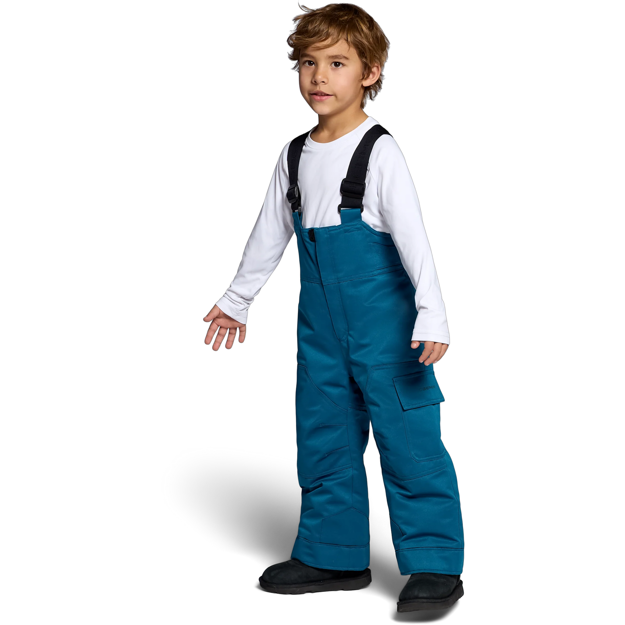 Obermeyer Youth Volt Bib Pant in 26093 Carsair on model front left